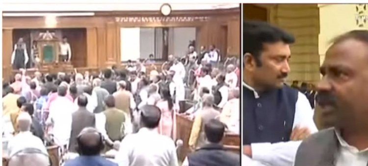 बिहार विधानसभा में RJD और BJP विधायकों के बीच धक्का-मुक्की, कुर्सी पलटी